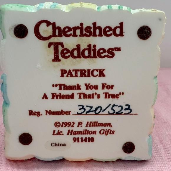 Cherished Teddies Patrick "Thank You For a Friend That's True" 1992 Figurine - Picture 9 of 9